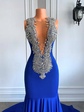 Luxury Black Girl Prom Dress Royal Blue Sparkly Gowns Mermaid Mychicdress